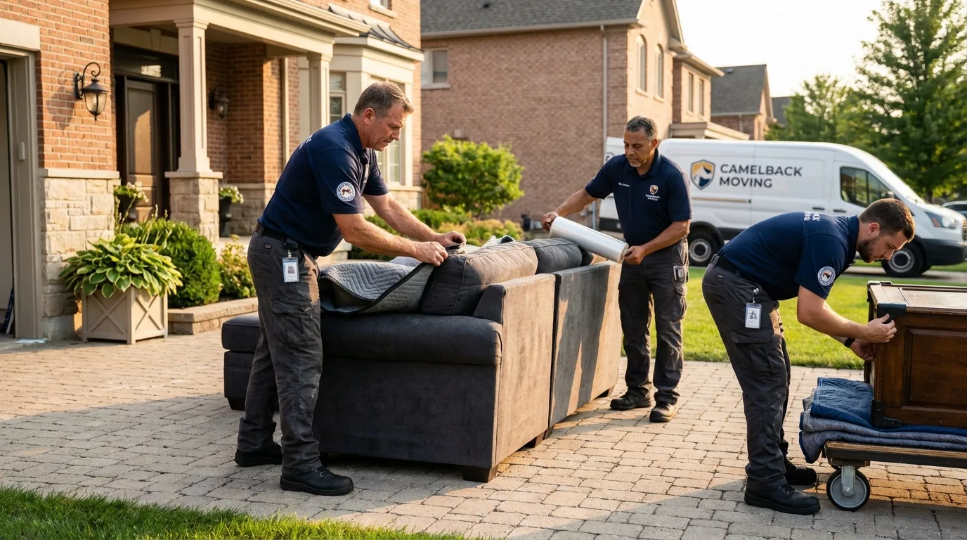 Large estate moving crew wrapping furniture in Angola, IN
